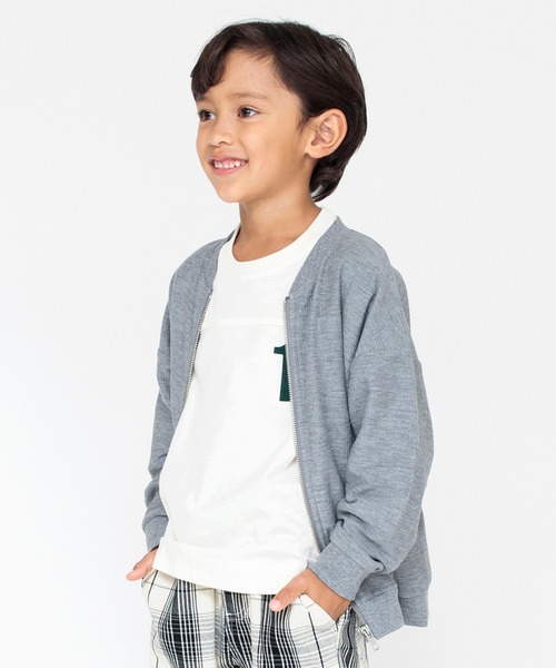BRANSHES(ブランシェス)の「【ジップアップ】ジャケット(ノーカラージャケット・キッズ・ネイビー/杢グレー・100/110/160/140/150/120/130)」の1枚目の写真
