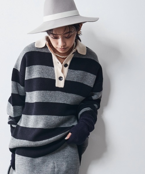 CHIC STYLE(シックスタイル)の「<大きいサイズ>ラガーニットプルオーバー シックスタイル(ニット/セーター・レディース・グレー系/ブラウン系・LL/6L/5L/4L/3L/8L/L)」の5枚目の写真