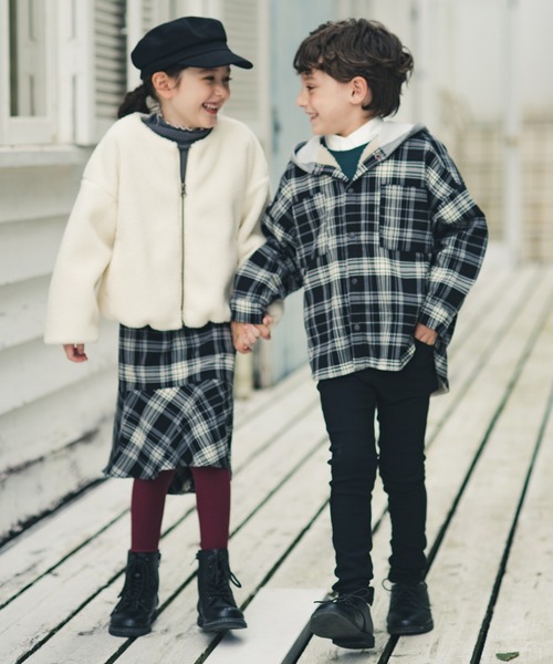 BRANSHES（ブランシェス）の「【ペア】チェック×裏ボアジャケット（その他アウター・キッズ・ブラック・100/150/130/120/110/140）」の9枚目の写真