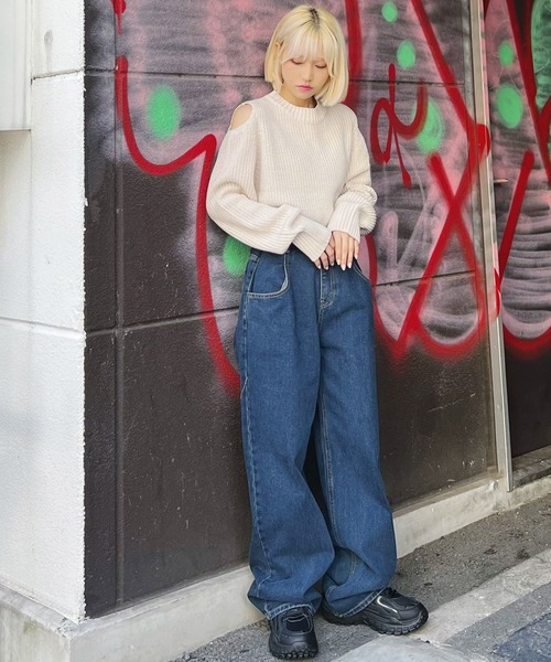 Figments（フィグメンツ）の「ワイドタックデニムパンツ（デニムパンツ・レディース・インディゴブルー・SMALL/MEDIUM/LARGE）」の21枚目の写真