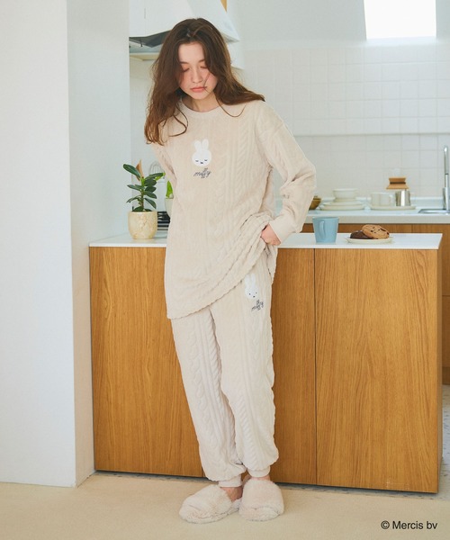 セール】【miffy/ミッフィー】刺繍ケーブルフリースロングパンツ