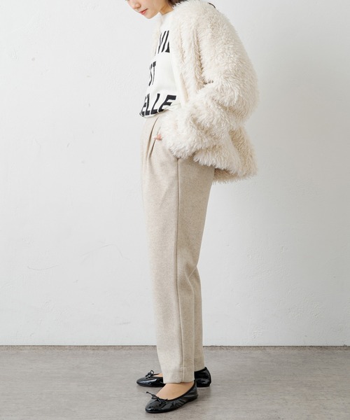 PUAL CE CIN（ピュアルセシン）の「圧縮ニットジャージースラックスパンツ（スラックス・レディース・ブラック/ベージュ・FREE）」の4枚目の写真