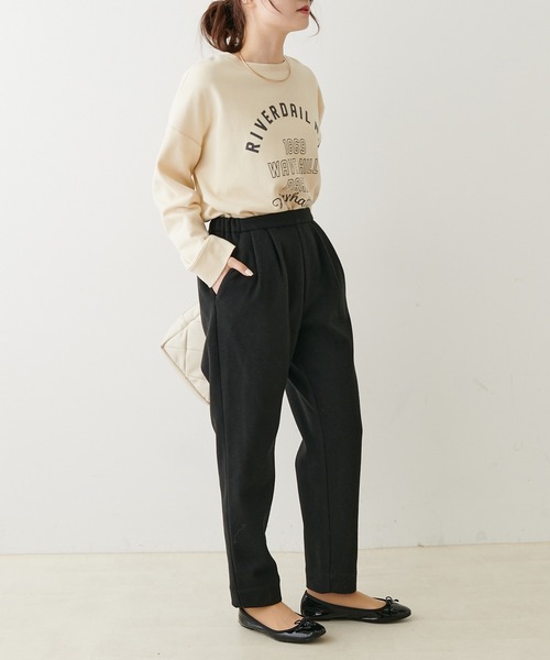 PUAL CE CIN（ピュアルセシン）の「圧縮ニットジャージースラックスパンツ（スラックス・レディース・ブラック/ベージュ・FREE）」の16枚目の写真