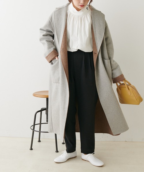 PUAL CE CIN（ピュアルセシン）の「圧縮ニットジャージースラックスパンツ（スラックス・レディース・ブラック/ベージュ・FREE）」の5枚目の写真