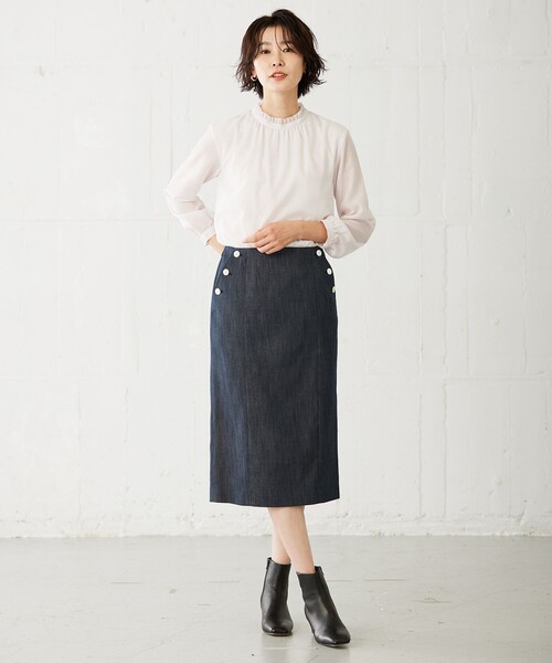 J.PRESS(ジェイプレス)の「カチオンストライプ フリルネック バンドカラー カットソー(Tシャツ/カットソー・レディース・ピンク系1/ふじ色系/ネイビー系1/ホワイト系・MEDIUM/LARGE)」の9枚目の写真