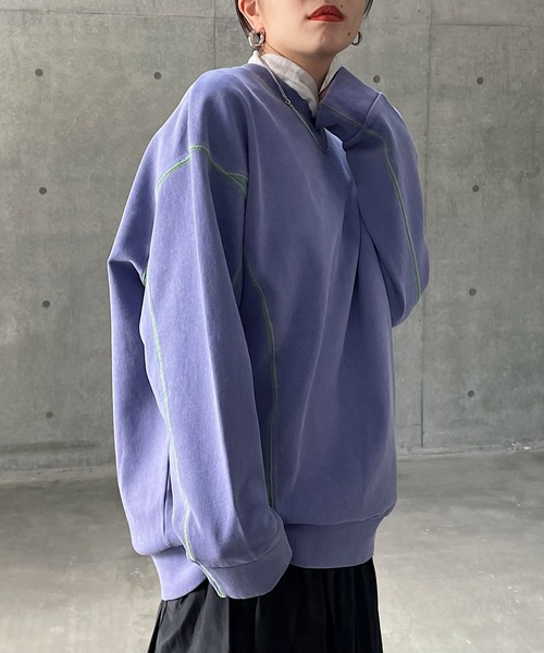 PAGEBOY（ページボーイ）の「カラーステッチBIGスウェット（スウェット・レディース・チャコールグレー/オフホワイト/ラベンダー/オートミール/グレー系その他3/グレー系その他/ブラウン/ホワイト系その他/パープル・FREE）」の9枚目の写真