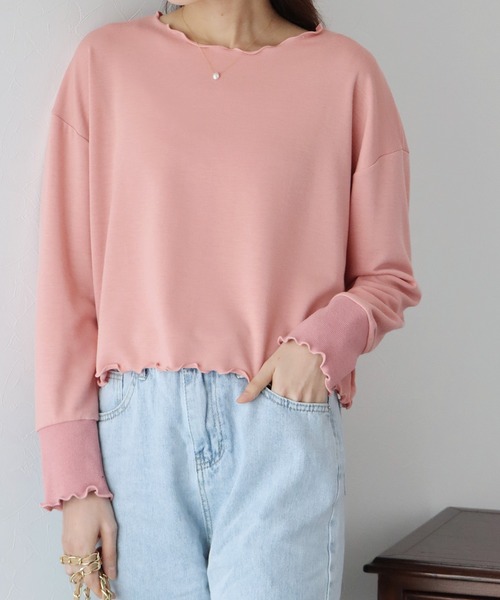 BLUEEAST(ブルーイースト)の「メロークロップドTシャツ(Tシャツ/カットソー・レディース・ブラック/ベージュ/オフホワイト/ピンク・MEDIUM)」の1枚目の写真