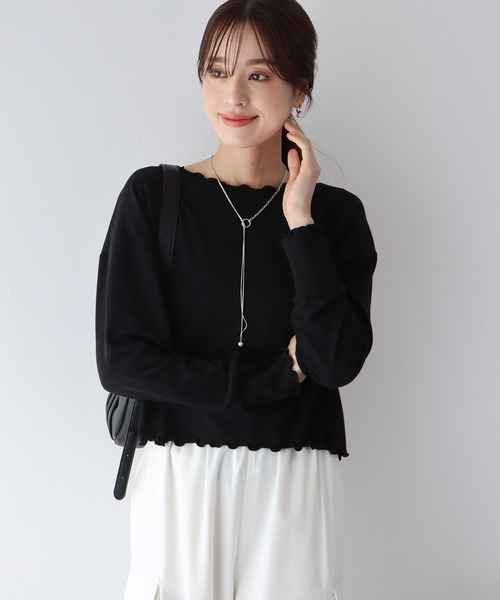 BLUEEAST(ブルーイースト)の「メロークロップドTシャツ(Tシャツ/カットソー・レディース・ブラック/ベージュ/オフホワイト/ピンク・MEDIUM)」の3枚目の写真