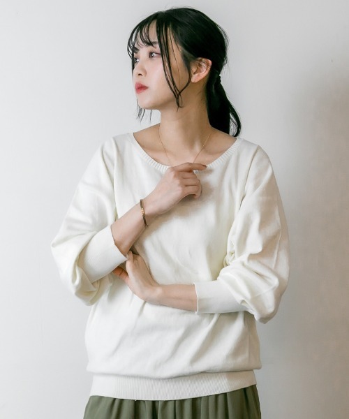 atONE(アットワン)の「atONE コットンバルーンスリーブニット(ニット/セーター・レディース・ブラック/オフホワイト/グレイッシュベージュ・M-L/4L~5L/LL~3L)」の1枚目の写真