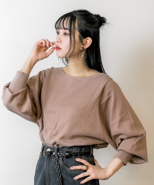 atONE(アットワン)の「atONE コットンバルーンスリーブニット(ニット/セーター・レディース・ブラック/オフホワイト/グレイッシュベージュ・M-L/4L~5L/LL~3L)」の3枚目の写真
