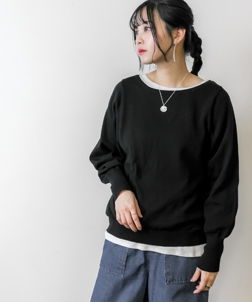 atONE(アットワン)の「atONE コットンバルーンスリーブニット(ニット/セーター・レディース・ブラック/オフホワイト/グレイッシュベージュ・M-L/4L~5L/LL~3L)」の2枚目の写真
