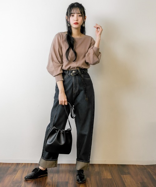 atONE(アットワン)の「atONE コットンバルーンスリーブニット(ニット/セーター・レディース・ブラック/オフホワイト/グレイッシュベージュ・M-L/4L~5L/LL~3L)」の14枚目の写真
