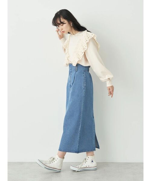 earth music&ecology（アースミュージックアンドエコロジー）の「デニムナロースカート（スカート・レディース・インディゴブルー/サックスブルー・M/S）」の14枚目の写真