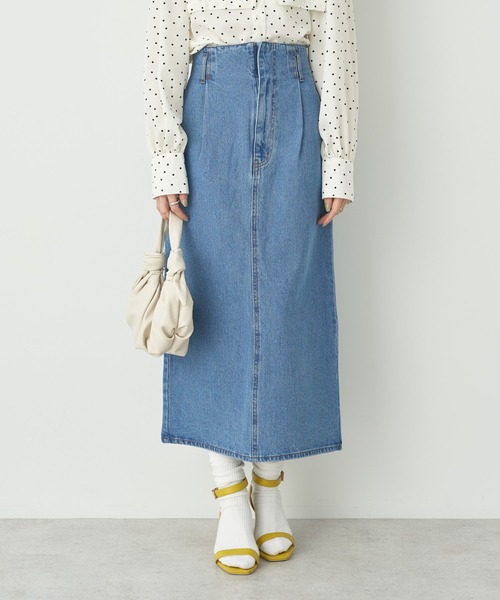 earth music&ecology（アースミュージックアンドエコロジー）の「デニムナロースカート（スカート・レディース・インディゴブルー/サックスブルー・M/S）」の2枚目の写真