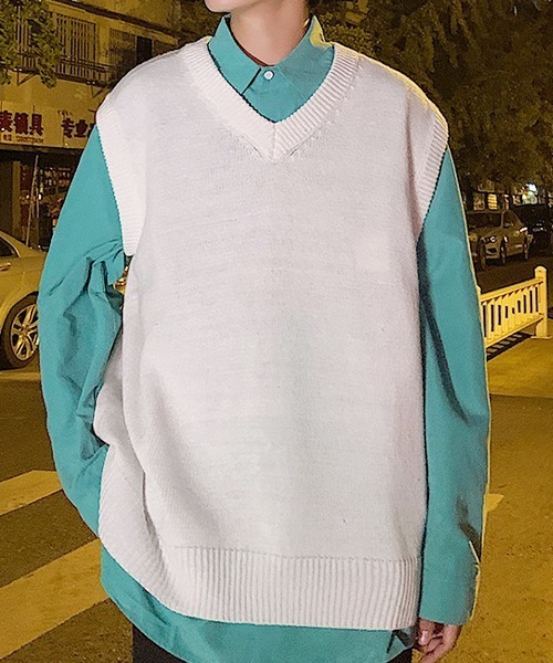 SEN TOKYO（セントーキョー）の「テクニックいらずで即こなれ感。ルーズVネックニットベスト（ベスト・メンズ・ホワイト/ブラック/ブルー・M/L/XL/XXL）」の2枚目の写真