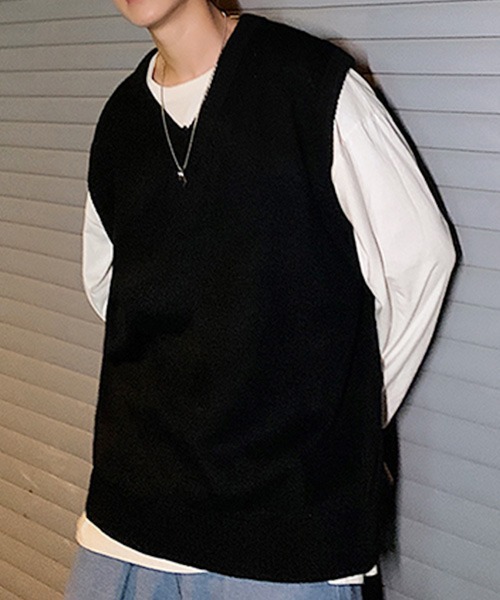 SEN TOKYO（セントーキョー）の「テクニックいらずで即こなれ感。ルーズVネックニットベスト（ベスト・メンズ・ホワイト/ブラック/ブルー・M/L/XL/XXL）」の3枚目の写真