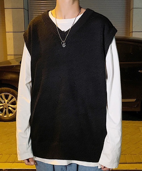 SEN TOKYO（セントーキョー）の「テクニックいらずで即こなれ感。ルーズVネックニットベスト（ベスト・メンズ・ホワイト/ブラック/ブルー・M/L/XL/XXL）」の21枚目の写真