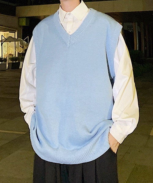 SEN TOKYO（セントーキョー）の「テクニックいらずで即こなれ感。ルーズVネックニットベスト（ベスト・メンズ・ホワイト/ブラック/ブルー・M/L/XL/XXL）」の11枚目の写真