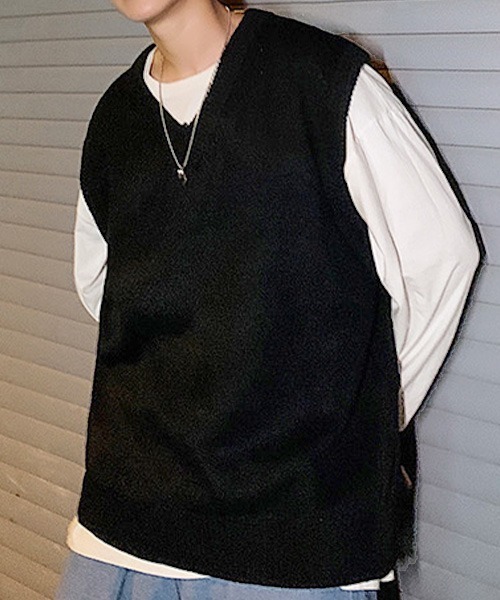 SEN TOKYO（セントーキョー）の「テクニックいらずで即こなれ感。ルーズVネックニットベスト（ベスト・メンズ・ホワイト/ブラック/ブルー・M/L/XL/XXL）」の6枚目の写真