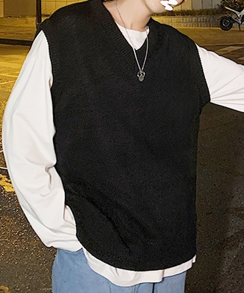 SEN TOKYO（セントーキョー）の「テクニックいらずで即こなれ感。ルーズVネックニットベスト（ベスト・メンズ・ホワイト/ブラック/ブルー・M/L/XL/XXL）」の12枚目の写真