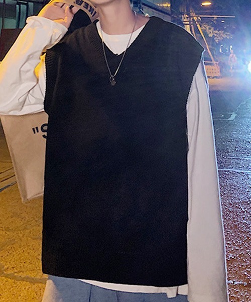 SEN TOKYO（セントーキョー）の「テクニックいらずで即こなれ感。ルーズVネックニットベスト（ベスト・メンズ・ホワイト/ブラック/ブルー・M/L/XL/XXL）」の15枚目の写真