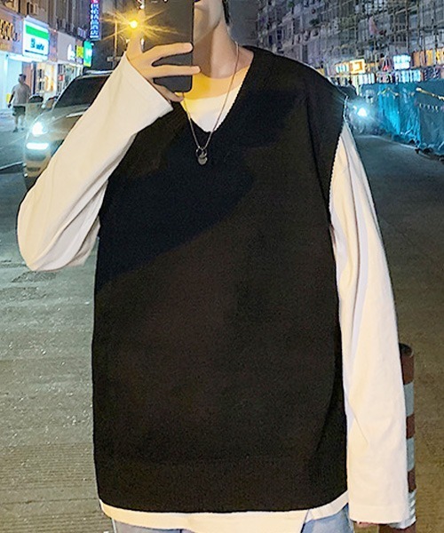 SEN TOKYO（セントーキョー）の「テクニックいらずで即こなれ感。ルーズVネックニットベスト（ベスト・メンズ・ホワイト/ブラック/ブルー・M/L/XL/XXL）」の18枚目の写真