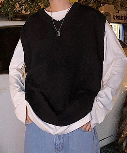 SEN TOKYO（セントーキョー）の「テクニックいらずで即こなれ感。ルーズVネックニットベスト（ベスト・メンズ・ホワイト/ブラック/ブルー・M/L/XL/XXL）」の22枚目の写真