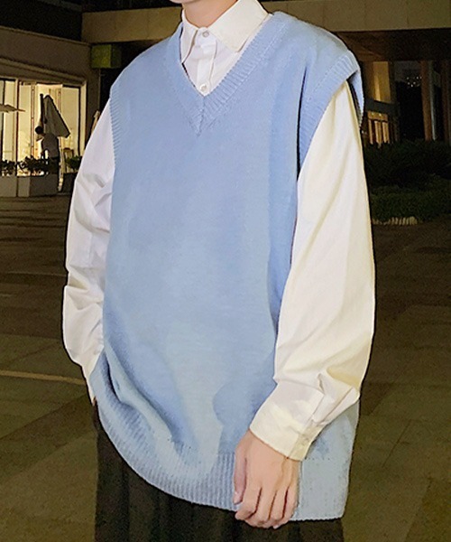 SEN TOKYO（セントーキョー）の「テクニックいらずで即こなれ感。ルーズVネックニットベスト（ベスト・メンズ・ホワイト/ブラック/ブルー・M/L/XL/XXL）」の17枚目の写真