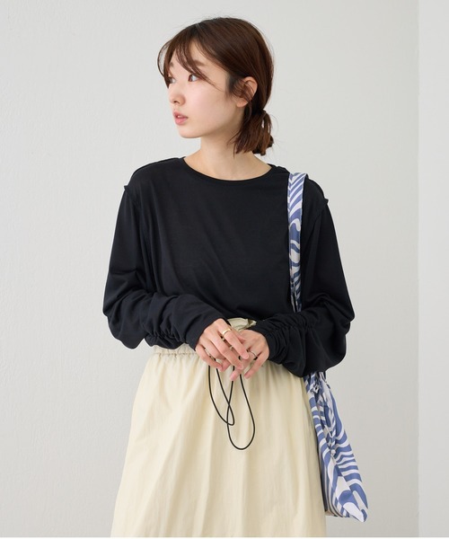 Kastane（カスタネ）の「袖シャーリングシアーロンTee（Tシャツ/カットソー・レディース・イエロー/ブルー/オフホワイト/ブラック・FREE）」の11枚目の写真