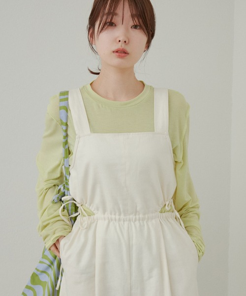 Kastane（カスタネ）の「袖シャーリングシアーロンTee（Tシャツ/カットソー・レディース・イエロー/ブルー/オフホワイト/ブラック・FREE）」の12枚目の写真