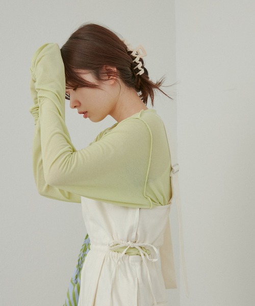 Kastane（カスタネ）の「袖シャーリングシアーロンTee（Tシャツ/カットソー・レディース・イエロー/ブルー/オフホワイト/ブラック・FREE）」の8枚目の写真