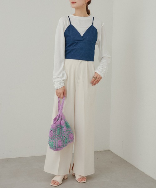 Kastane（カスタネ）の「袖シャーリングシアーロンTee（Tシャツ/カットソー・レディース・イエロー/ブルー/オフホワイト/ブラック・FREE）」の13枚目の写真