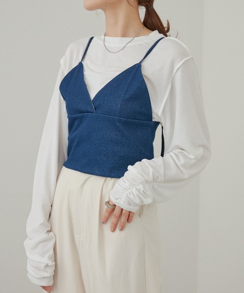 Kastane（カスタネ）の「袖シャーリングシアーロンTee（Tシャツ/カットソー・レディース・イエロー/ブルー/オフホワイト/ブラック・FREE）」の16枚目の写真