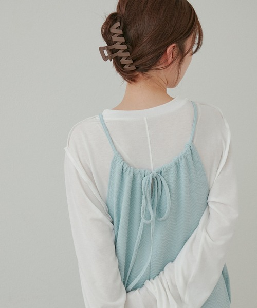 Kastane（カスタネ）の「袖シャーリングシアーロンTee（Tシャツ/カットソー・レディース・イエロー/ブルー/オフホワイト/ブラック・FREE）」の5枚目の写真