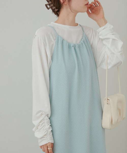 Kastane（カスタネ）の「袖シャーリングシアーロンTee（Tシャツ/カットソー・レディース・イエロー/ブルー/オフホワイト/ブラック・FREE）」の9枚目の写真