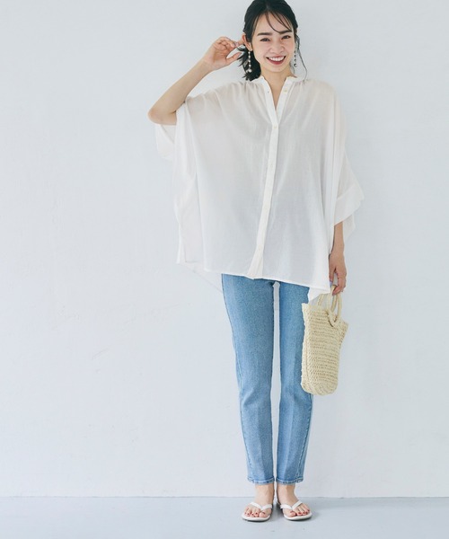 coca（coca）（コカ）の「【WEB限定セール】シアーコットンポンチョシャツ（シャツ/ブラウス・レディース・ブラック/ホワイト/ライトブルー/カーキ・ONE SIZE）」の5枚目の写真