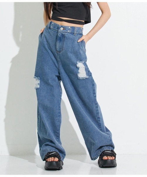 ANAP GｉRL（アナップガール）の「ウエストホックワイドパンツ（その他パンツ・キッズ・グリーン/ライトブルー/ピンク/ブルー/ブラック・M/S/XS）」の4枚目の写真