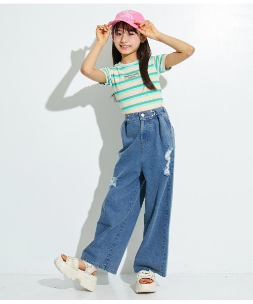 ANAP GｉRL（アナップガール）の「ウエストホックワイドパンツ（その他パンツ・キッズ・グリーン/ライトブルー/ピンク/ブルー/ブラック・M/S/XS）」の15枚目の写真