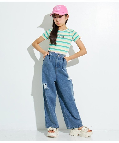 ANAP GｉRL（アナップガール）の「ウエストホックワイドパンツ（その他パンツ・キッズ・グリーン/ライトブルー/ピンク/ブルー/ブラック・M/S/XS）」の16枚目の写真