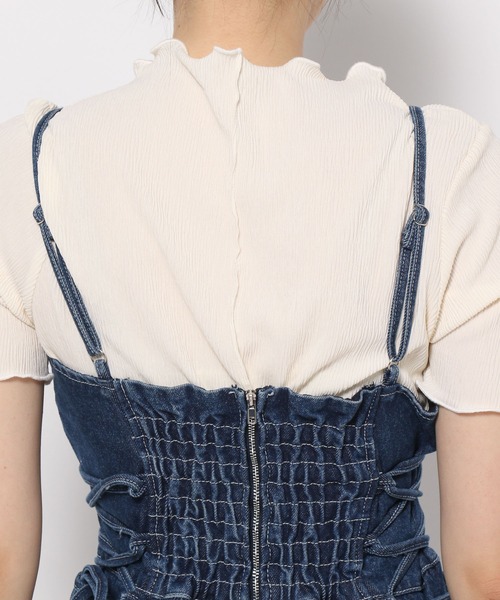 mysty woman（ミスティウーマン）の「サイドレースUPデニムジャンスカ2　904121（ジャンパースカート・レディース・ブルー系その他/ブラック系その他・FREE）」の10枚目の写真