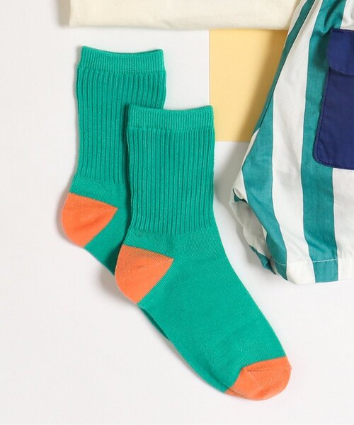 apres les cours（アプレレクール）の「バイカラー・お花カラフルソックス（ソックス/靴下・キッズ・イエロー/ピンク/グリーン/ブラウン・12/18/15 /21）」の2枚目の写真