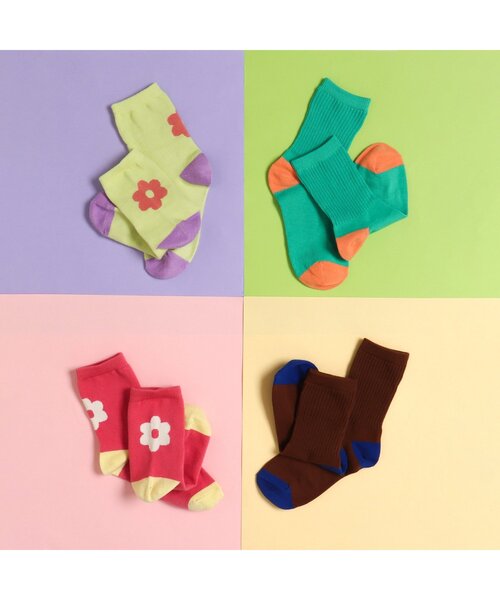 apres les cours（アプレレクール）の「バイカラー・お花カラフルソックス（ソックス/靴下・キッズ・イエロー/ピンク/グリーン/ブラウン・12/18/15 /21）」の7枚目の写真