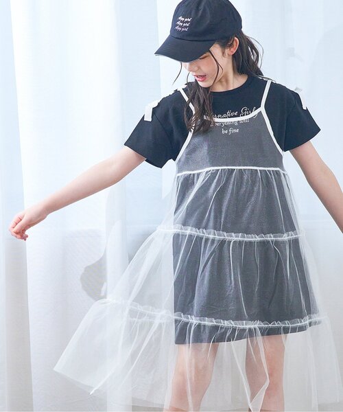 algy（アルジー）の「シアーキャミワンピ&Tワンピセット（ワンピース・キッズ・サックスブルー/オフホワイト/ブラック・XX-SMALL/X-SMALL/SMALL/MEDIUM）」の2枚目の写真