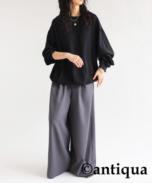 antiqua（アンティカ）の「リブ切り替えシアートップス（Tシャツ/カットソー・レディース・ブラック/ホワイト/グレイッシュベージュ/カーキ/ブルー・FREE）」の14枚目の写真