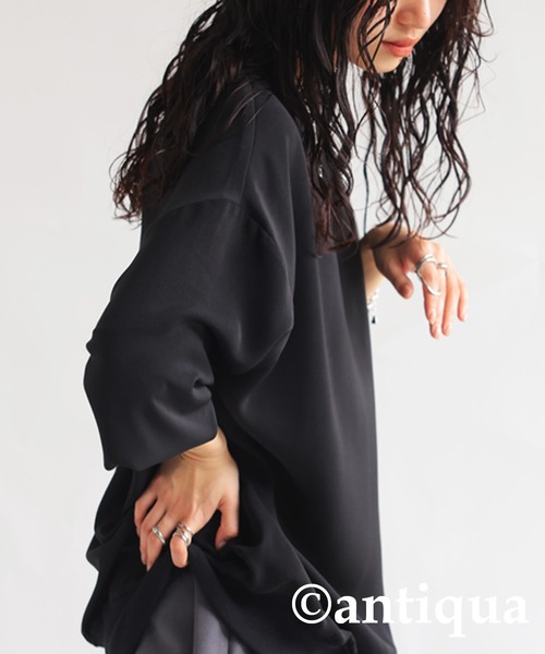 antiqua（アンティカ）の「リブ切り替えシアートップス（Tシャツ/カットソー・レディース・ブラック/ホワイト/グレイッシュベージュ/カーキ/ブルー・FREE）」の15枚目の写真