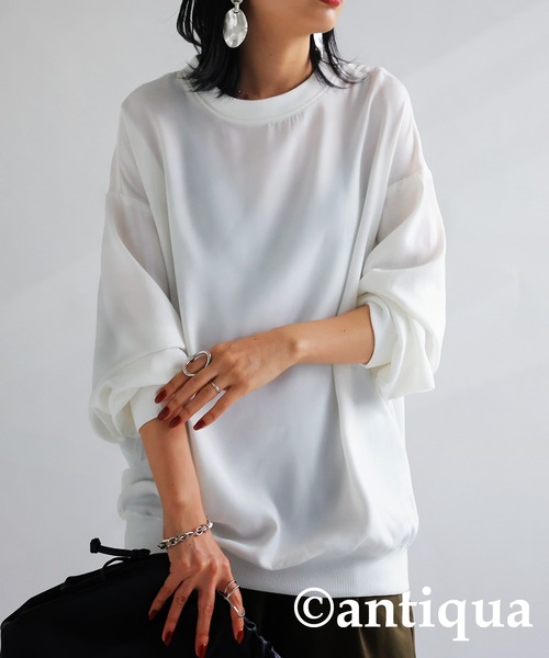 antiqua（アンティカ）の「リブ切り替えシアートップス（Tシャツ/カットソー・レディース・ブラック/ホワイト/グレイッシュベージュ/カーキ/ブルー・FREE）」の11枚目の写真