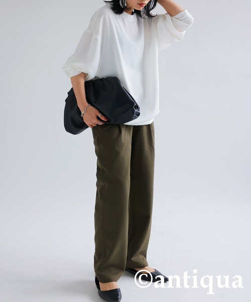 antiqua（アンティカ）の「リブ切り替えシアートップス（Tシャツ/カットソー・レディース・ブラック/ホワイト/グレイッシュベージュ/カーキ/ブルー・FREE）」の12枚目の写真