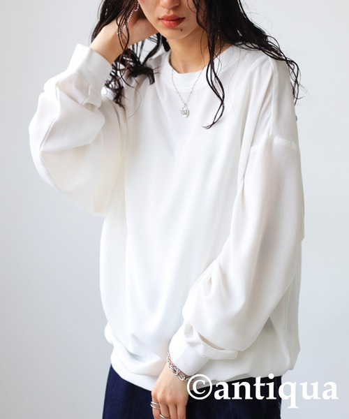 antiqua（アンティカ）の「リブ切り替えシアートップス（Tシャツ/カットソー・レディース・ブラック/ホワイト/グレイッシュベージュ/カーキ/ブルー・FREE）」の8枚目の写真