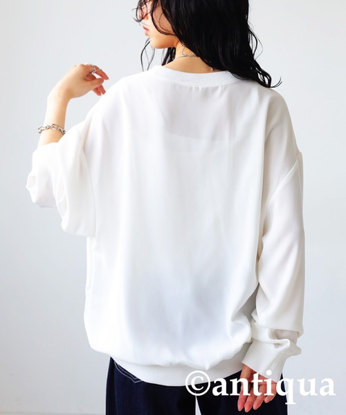 antiqua（アンティカ）の「リブ切り替えシアートップス（Tシャツ/カットソー・レディース・ブラック/ホワイト/グレイッシュベージュ/カーキ/ブルー・FREE）」の9枚目の写真