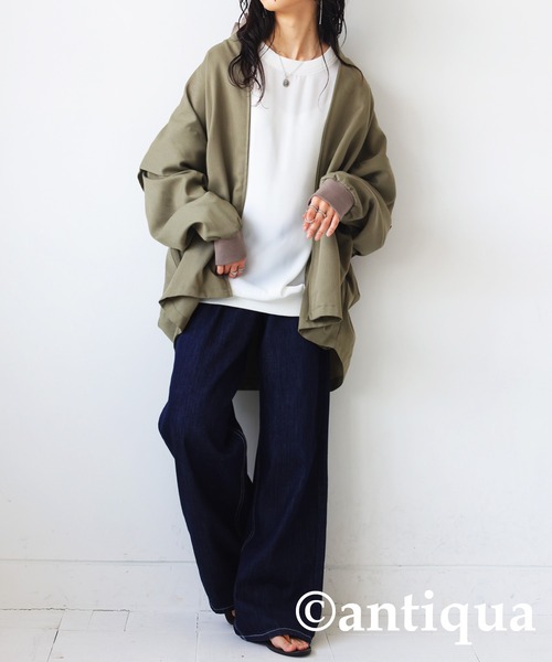 antiqua（アンティカ）の「リブ切り替えシアートップス（Tシャツ/カットソー・レディース・ブラック/ホワイト/グレイッシュベージュ/カーキ/ブルー・FREE）」の10枚目の写真